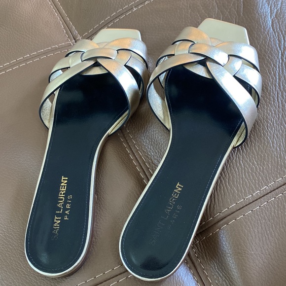 YSL tribute leather slides in Gold, size 39 - Picture 3 of 15